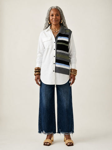 Unique Patchwork Knit Long Blouse
