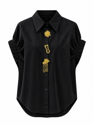 Radiant Gold Embellished Cotton Blouse