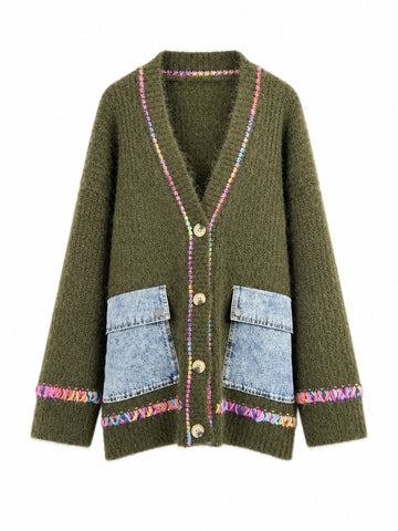Vibrant Patchwork Knit Cardigan