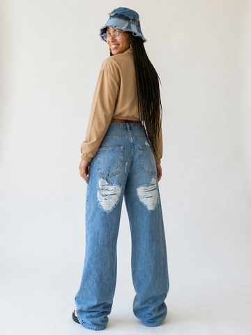 Untamed Distressed Wide Leg Jeans