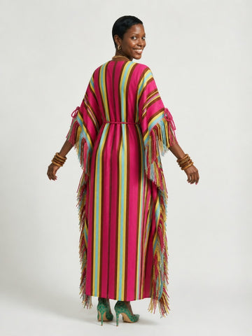 Elegant Striped Fringe Kaftan