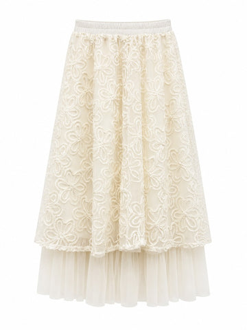 Ethereal Embroidered Mesh Maxi Skirt