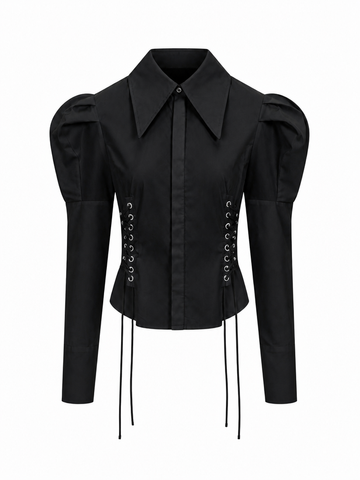 Audacious Puff Sleeve Lace-Up Blouse