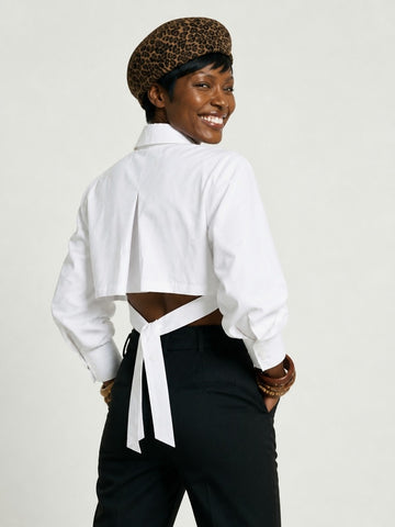 Confident Cropped Long Sleeve Blouse
