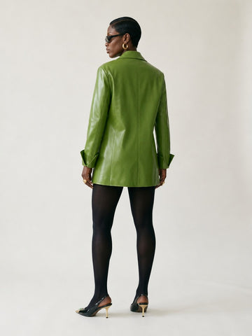 Grounded Green Faux Leather Blazer