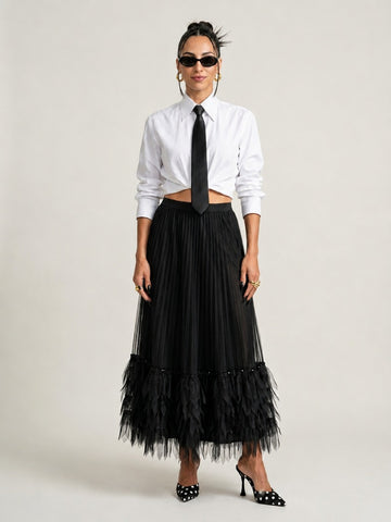 Unstoppable Pleated Mesh Maxi Skirt