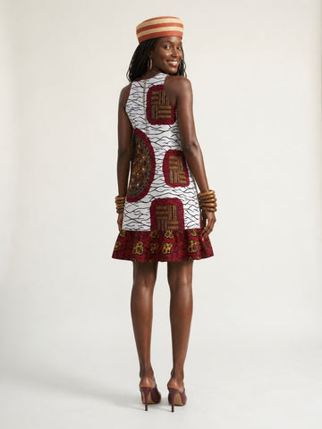Nnem Bloom Ankara Cotton Midi Dress - White & Red Print