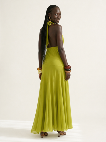 Elegant Halter Pleated Maxi Dress