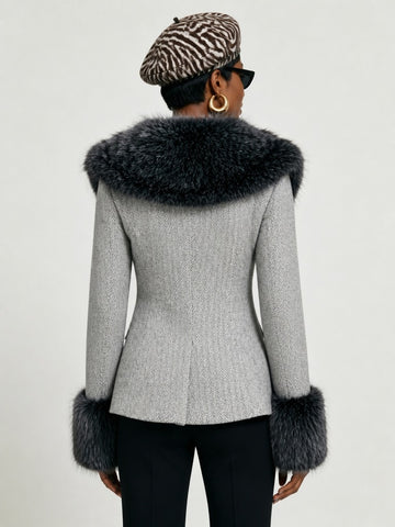 Elegant Faux Fur Woolen Jacket