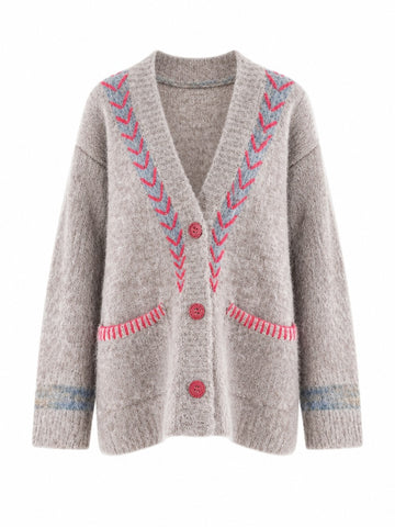 Magnetic Embroidered Knit Cardigan