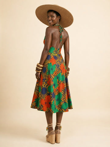 Vibrant Ankara Halter Midi Dress