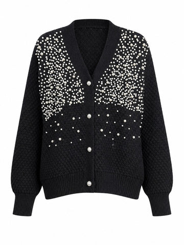 Elegant Pearl Knitted Cardigan