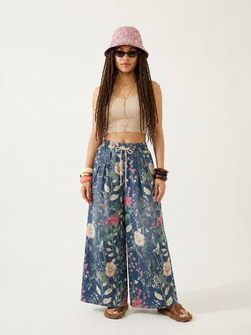 Wanderlust Floral Denim Wide-Leg Jeans