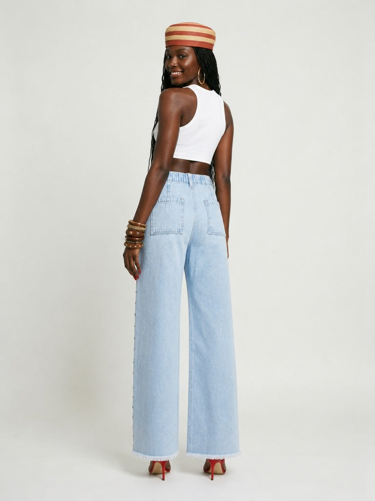 Audacious Studded Slit Wide Leg Jeans