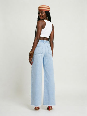 Audacious Studded Slit Wide Leg Jeans