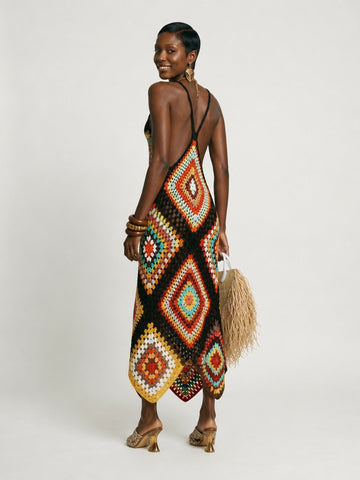 Vibrant Crochet Geometric Maxi Dress
