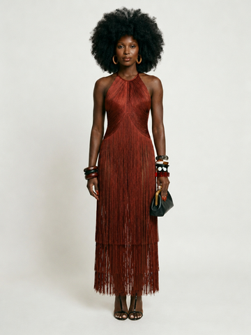 Magnetic Tassel Halter Maxi Dress