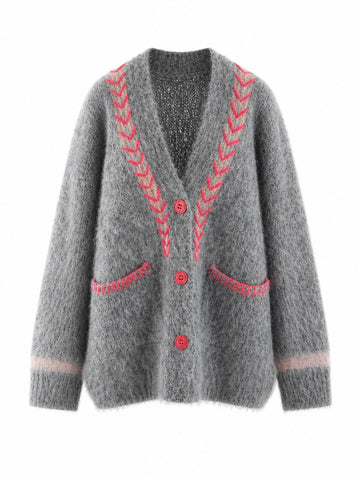 Magnetic Embroidered Knit Cardigan