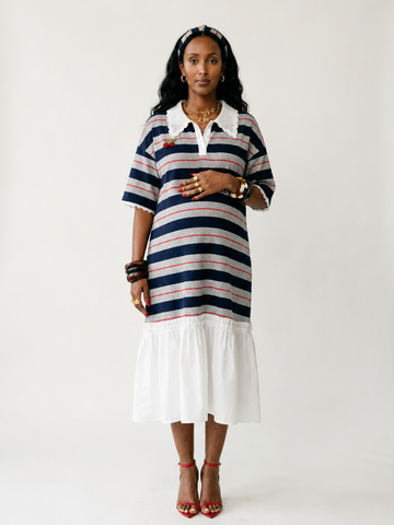 Liberated Striped Ruffled T-Shirt Dress