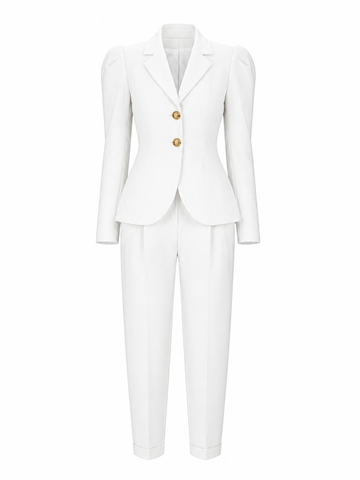 Confident Slim Puff Sleeve Pant Suit