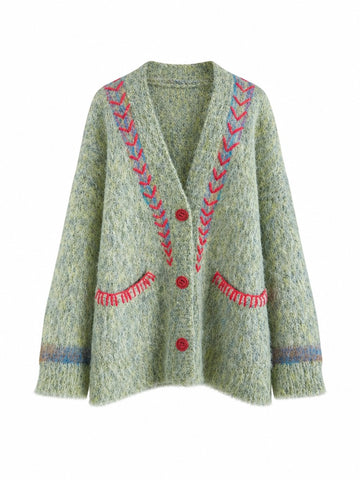 Magnetic Embroidered Knit Cardigan