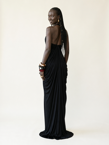 Confident Draped Halter Maxi Dress