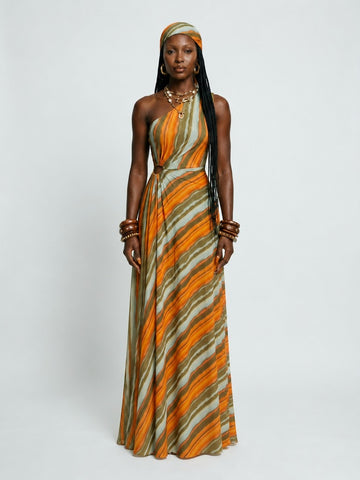 Spirited Striped Halter Maxi Dress