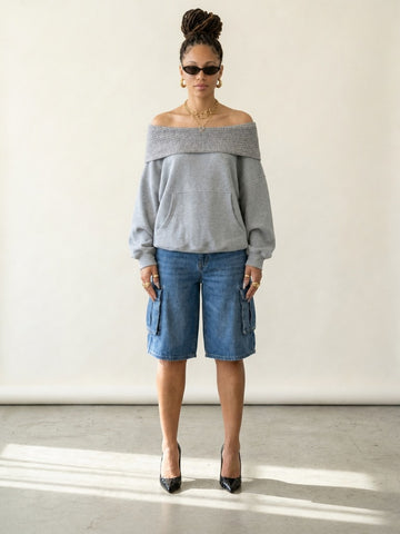Grounded Off-Shoulder Hooded Sweatshirt