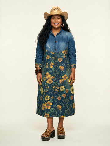 Adventurous Printed Denim Trench Coat