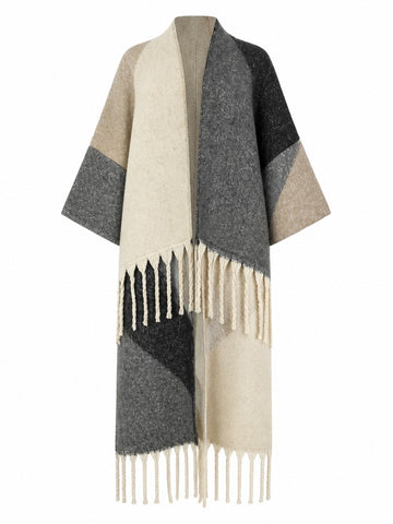 Grounded Geometric Tassel Knit Coat