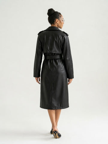 Elegant Faux Leather Trench Coat