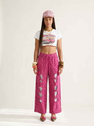 Daring Leopard Ripped Wide Leg Trousers