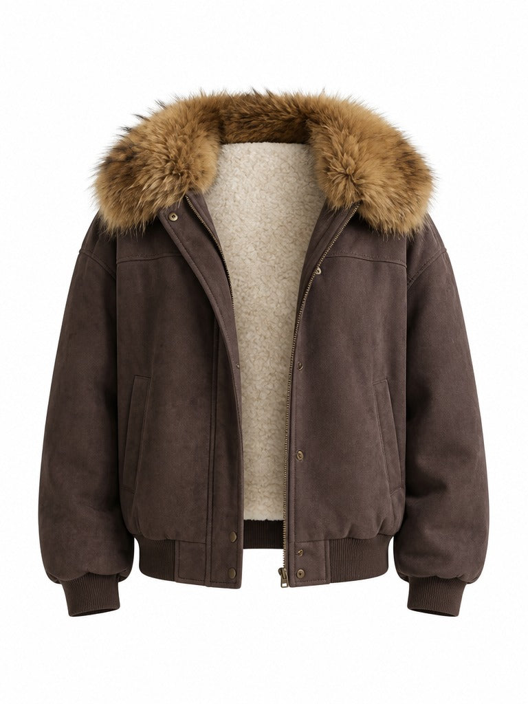 Grounded Faux Suede Fur Bomber Jacket