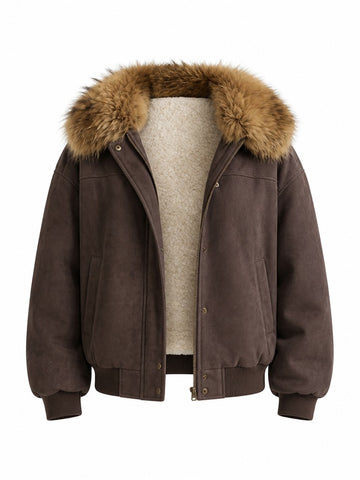 Grounded Faux Suede Fur Bomber Jacket