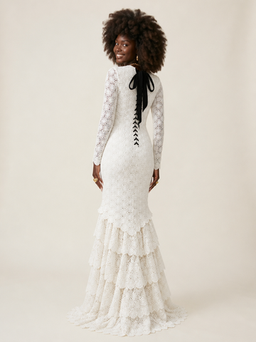 Radiant Ruffled Crochet Midi Dress