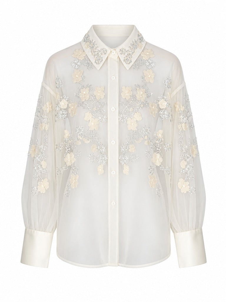 Elegant Beaded Mesh Blouse