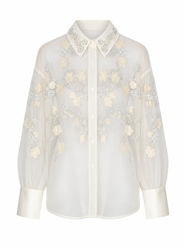 Elegant Beaded Mesh Blouse