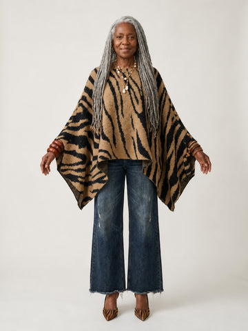 Fierce Zebra Print Knit Poncho