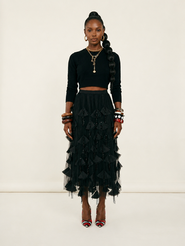 Audacious Sequin Tassel Mesh Skirt