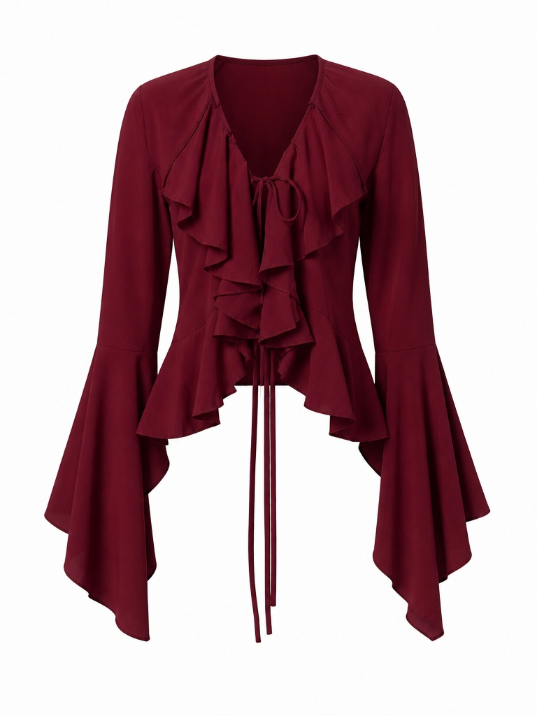 Graceful Ruffled Flare Sleeve Blouse
