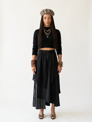 Audacious Striped Patchwork Midi Skirt