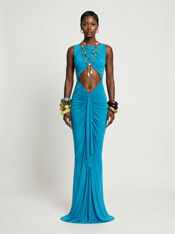 Powerful Ruched Cutout Maxi Gown