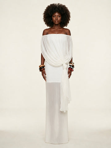 Ethereal Draped Sheer Maxi Dress
