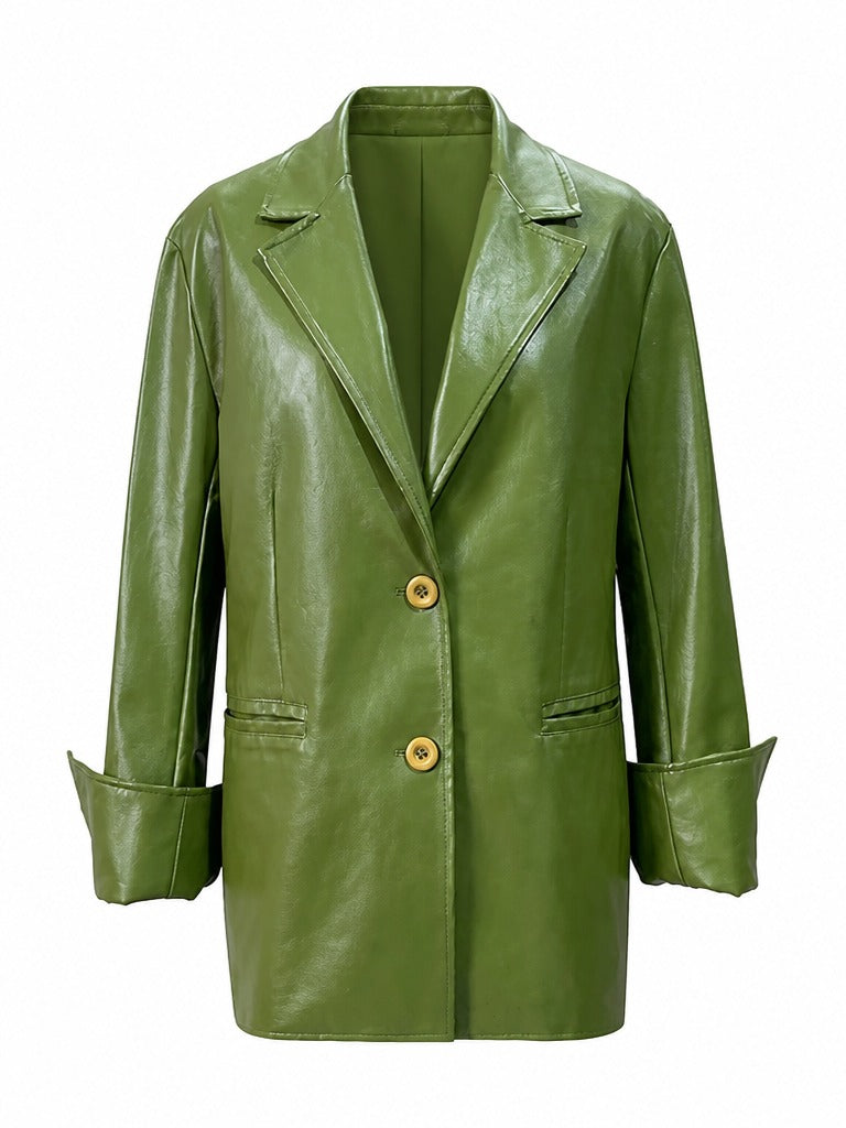 Grounded Green Faux Leather Blazer