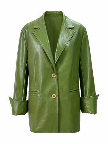 Grounded Green Faux Leather Blazer
