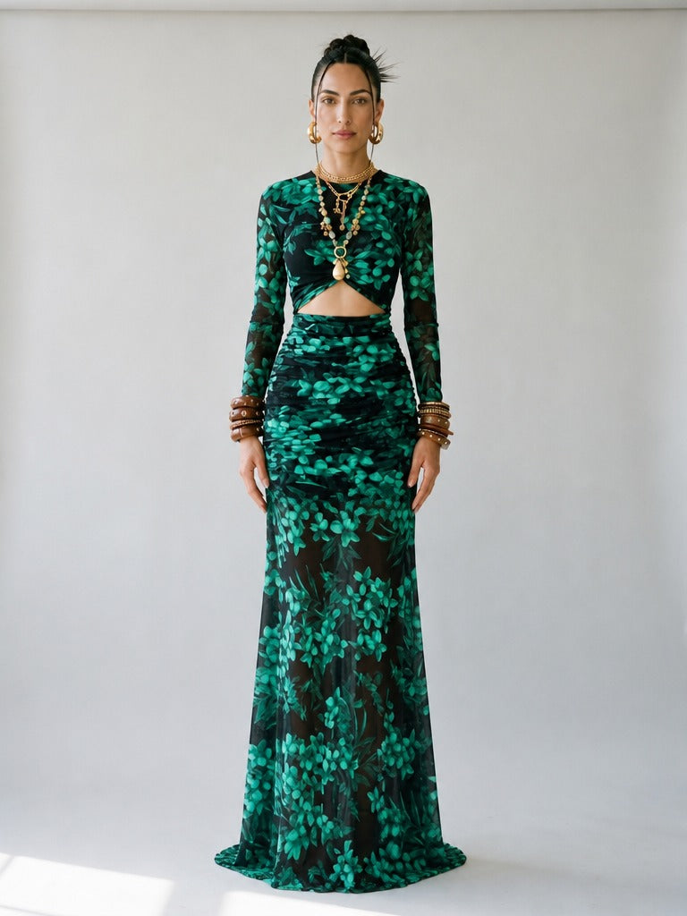 Magnetic Floral Ruched Maxi Dress