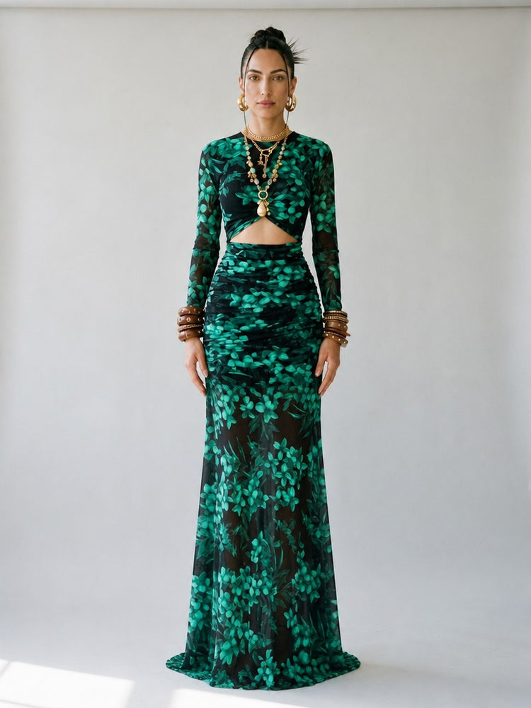 Magnetic Floral Ruched Maxi Dress