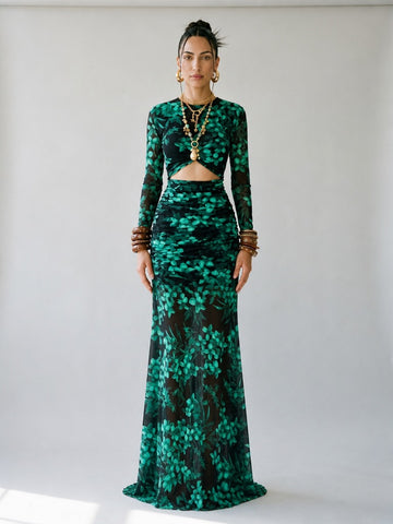 Magnetic Floral Ruched Maxi Dress