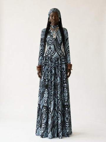 Magnetic Geometric Printed Maxi Dress