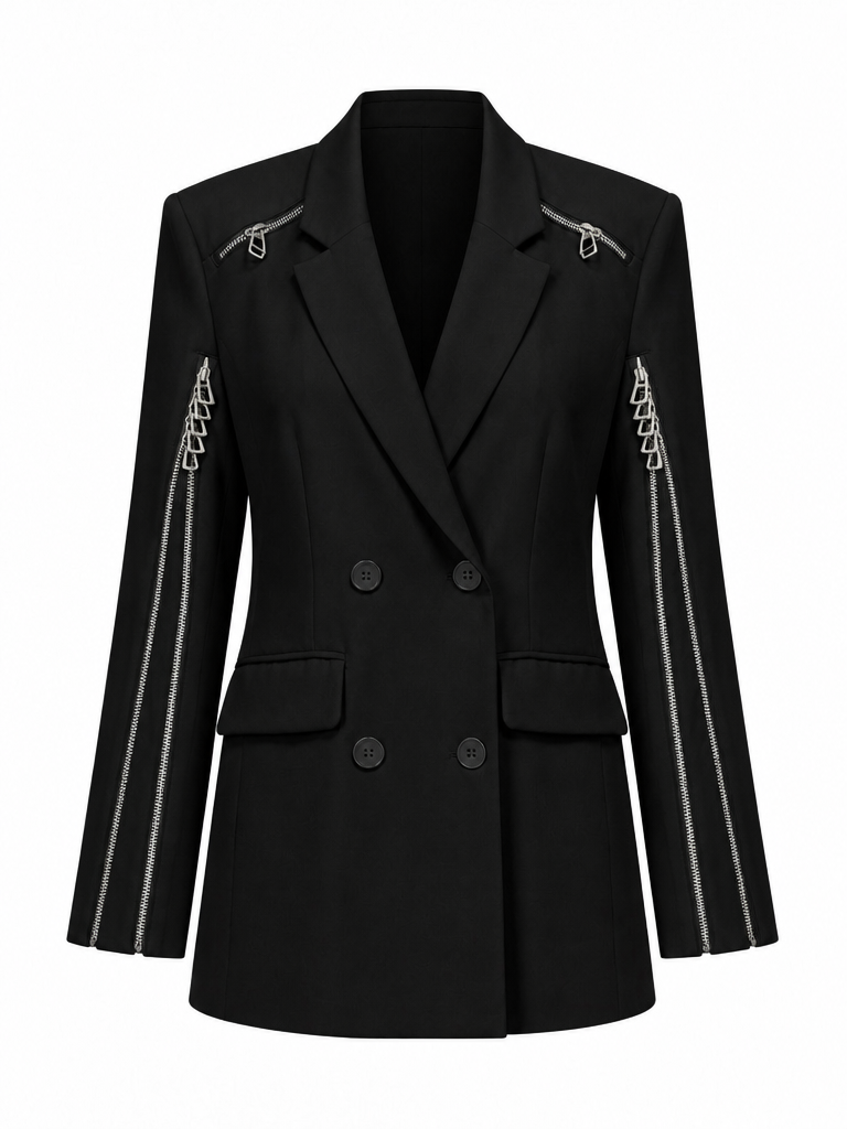 Audacious Patchwork Zipper Blazer